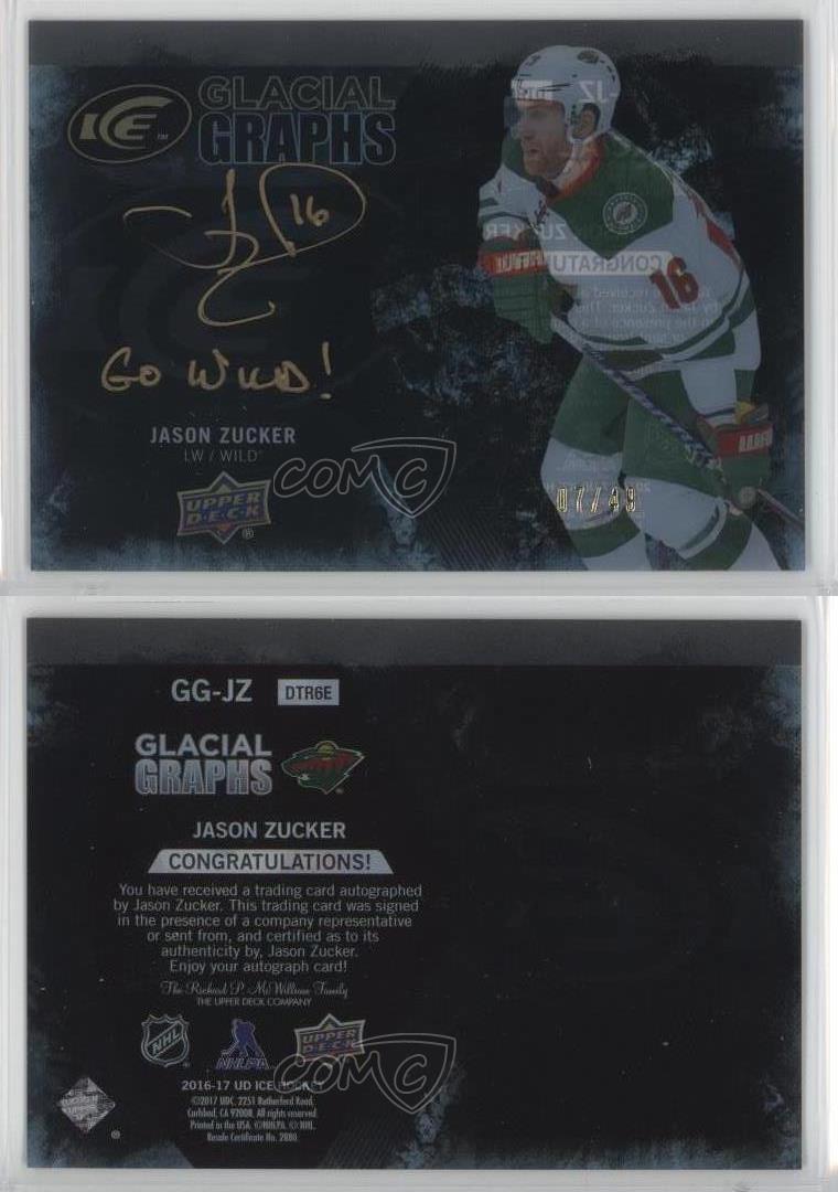 2016 Upper Deck Ice Glacial Graphs Black /49 Jason Zucker Go Wild! #GG-JZ Auto