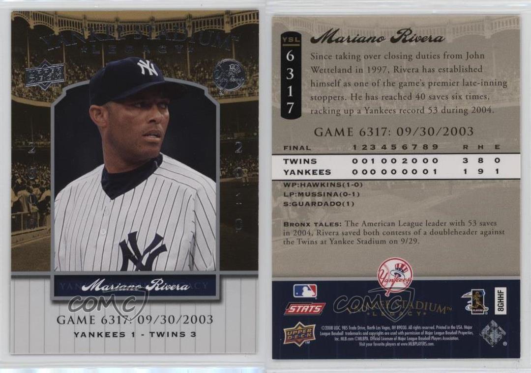 économies 2008 Upper Deck Yankee Stadium Legacy Mariano Rivera #YSL6317 HOF