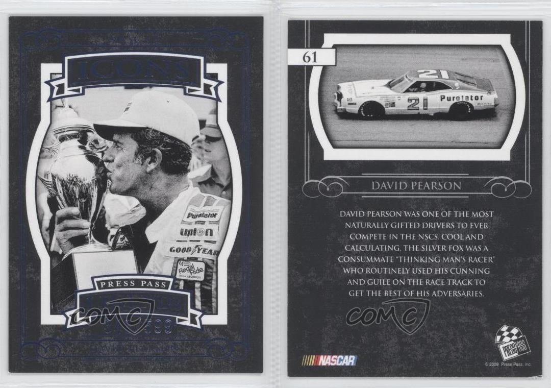 2008 Press Pass Legends Icons Blu /599 David Pearson #61 HOF - Foto 4 di 4