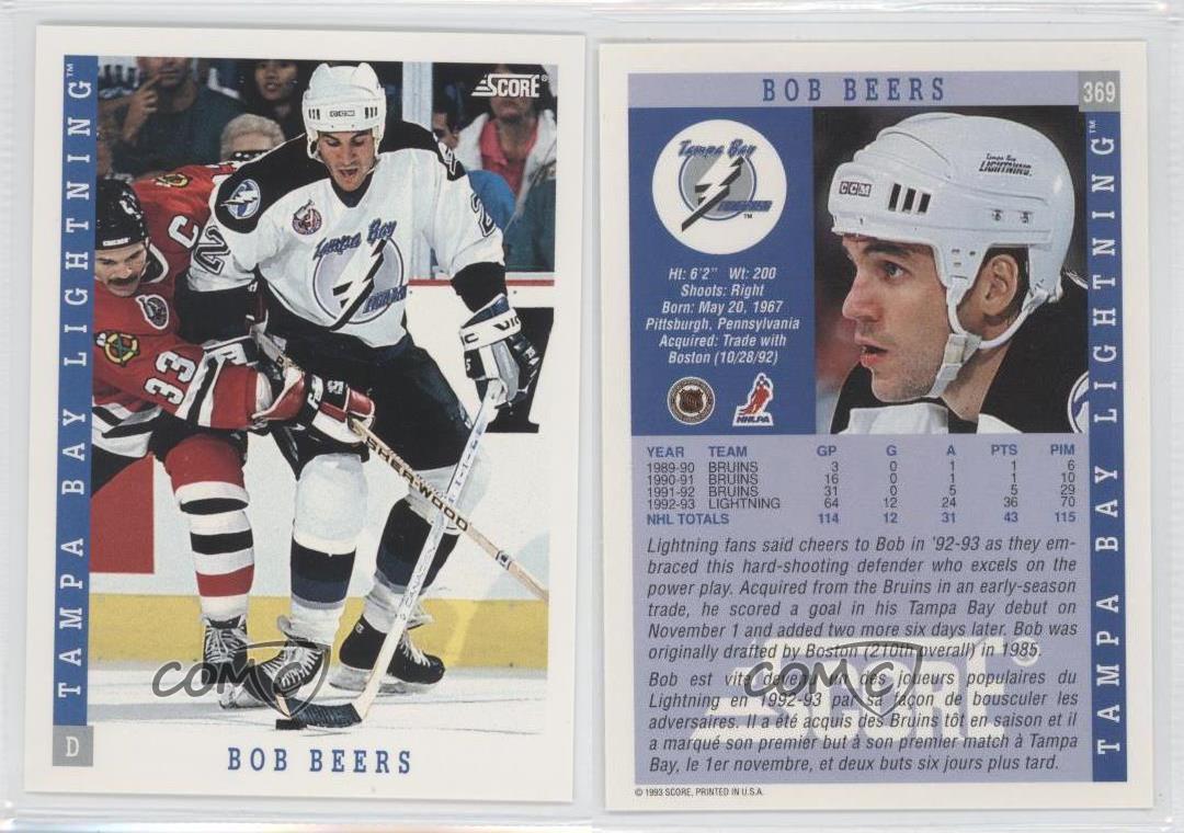 199394 Score Canadian 369 Bob Beers Tampa Bay Lightning Hockey Card