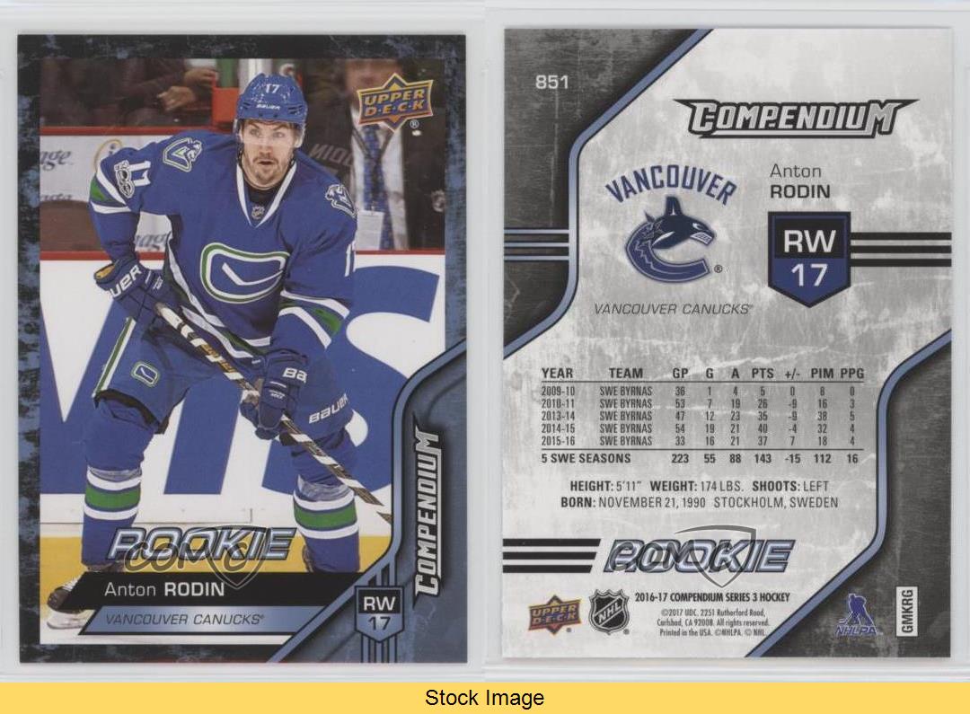 2016-17 Upper Deck Compendium Rookies Blue Anton Rodin #851 Rookie RC