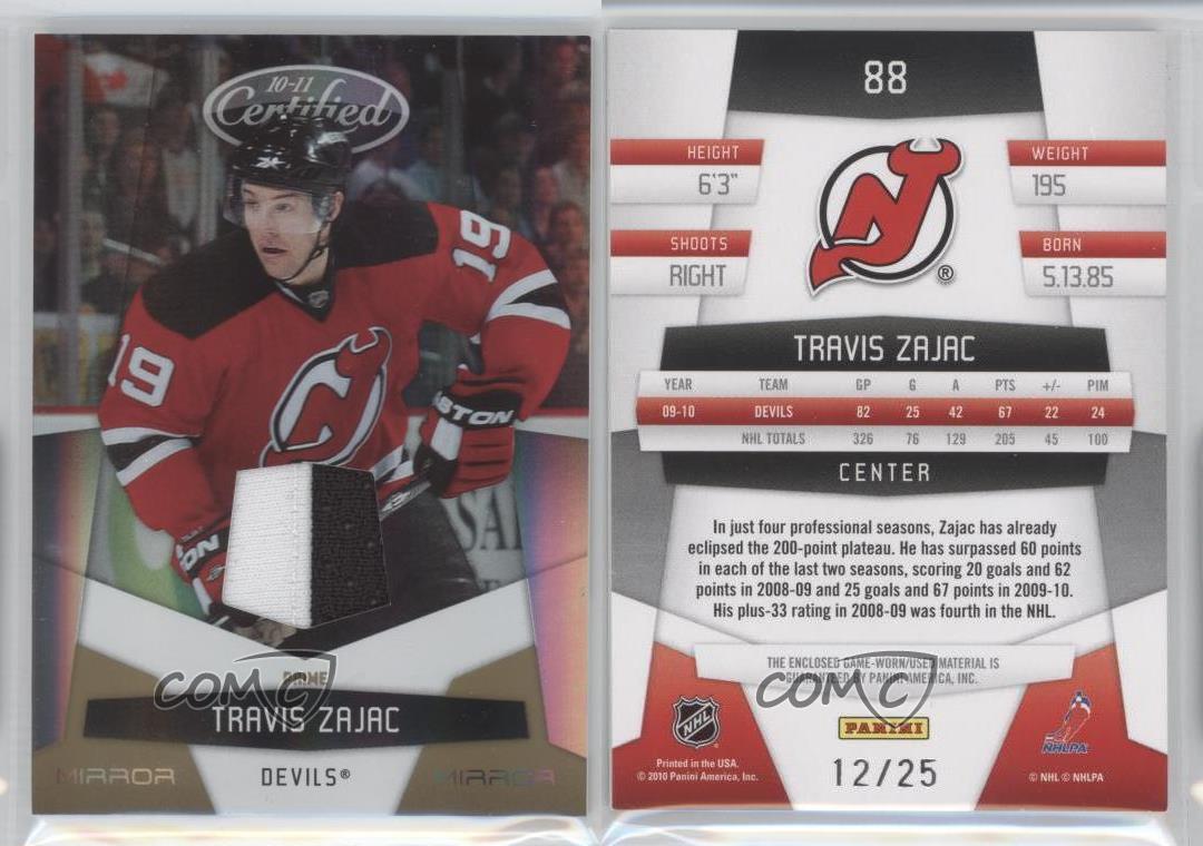 2010-11 Specchio Certificato Materiali Oro Prime /25 Travis Zajac #88 - Foto 3 di 3