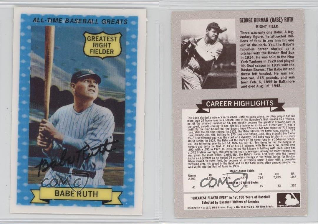 1970 Rold Gold AllTime Baseball Greats 6 Babe Ruth New York Yankees