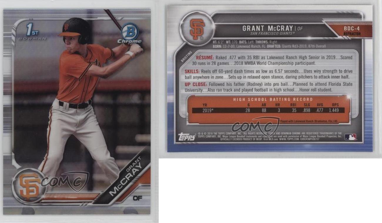 2019 Bowman Draft Chrome Refractor Grant McCray #BDC-4