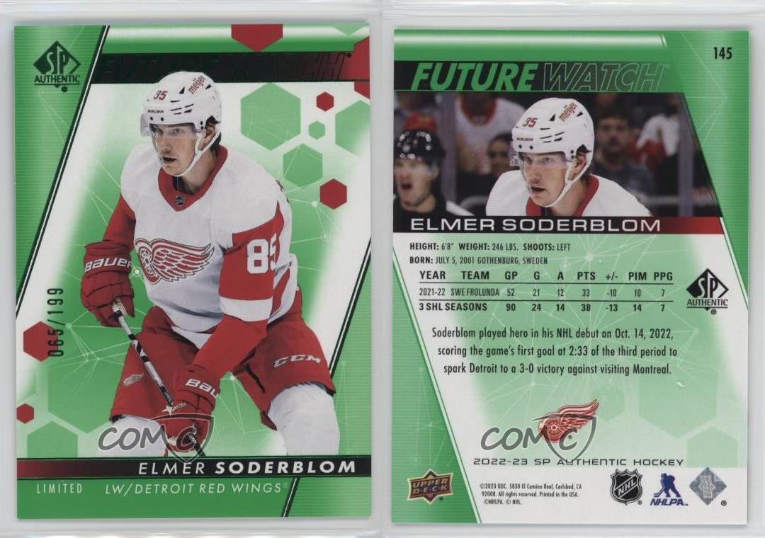 2022 SP Authentic Future Watch Limited Green /199 Elmer Soderblom #145 Rookie RC - Picture 3 of 4