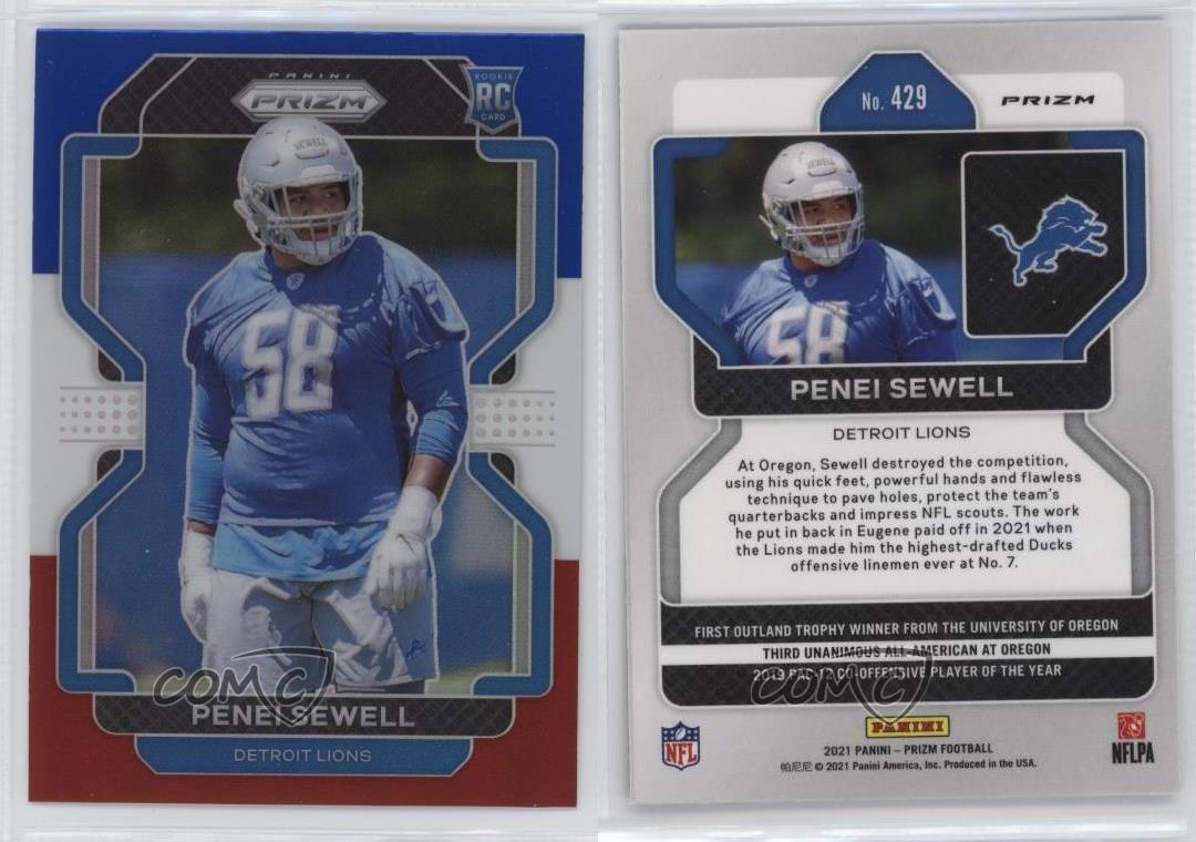 Penei Sewell 2021 Panini Prizm Red White & Blue Prizm Rookie Card #429  Detroit Lions