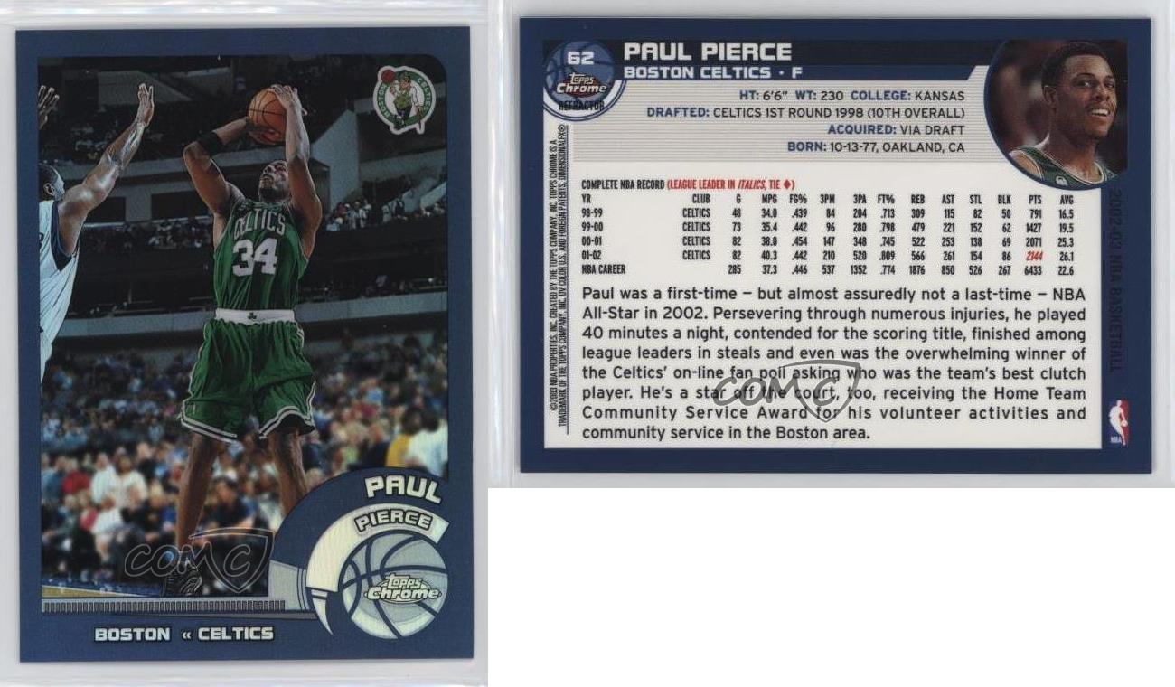 Paul Pierce 2002 Topps Chrome Base #62 Price Guide - Sports Card