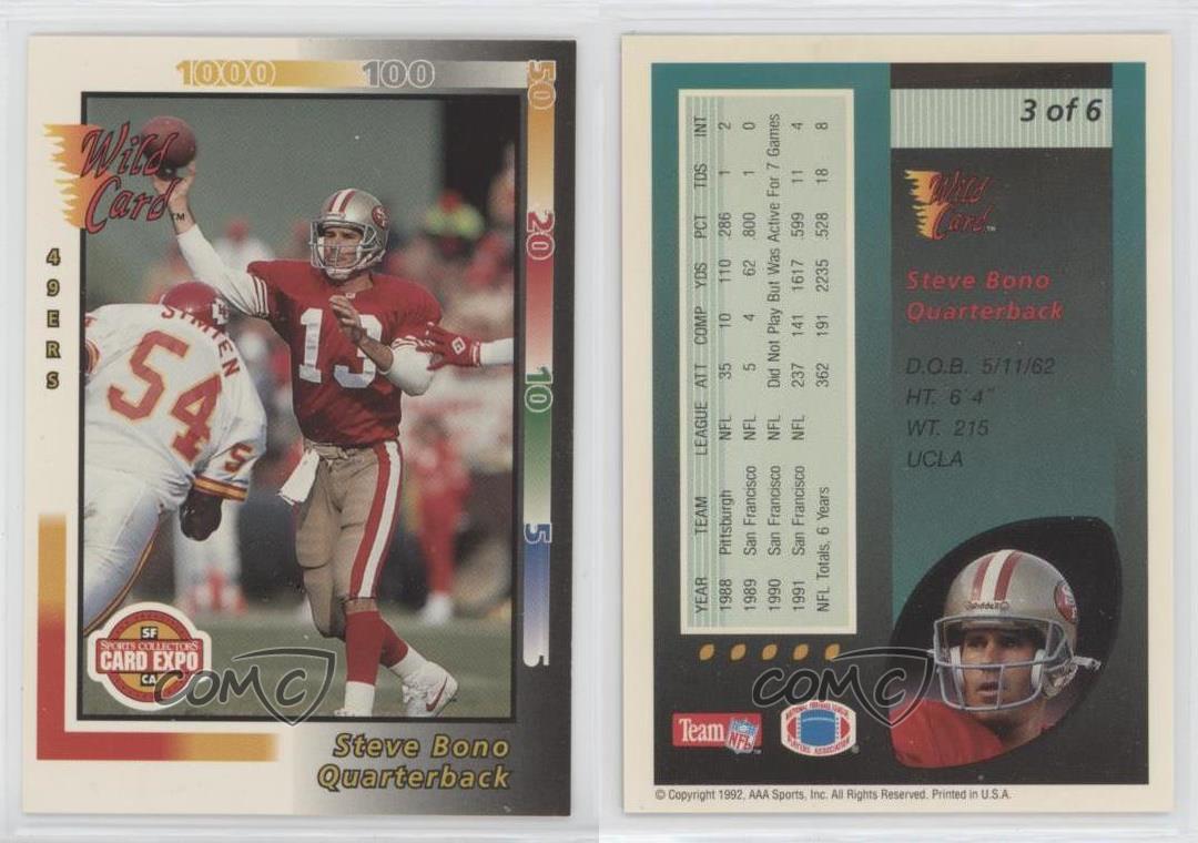 1992 Wild Card San Francisco Sports Collectors Expo Steve Bono #3 Rookie RC - Bild 3 von 3