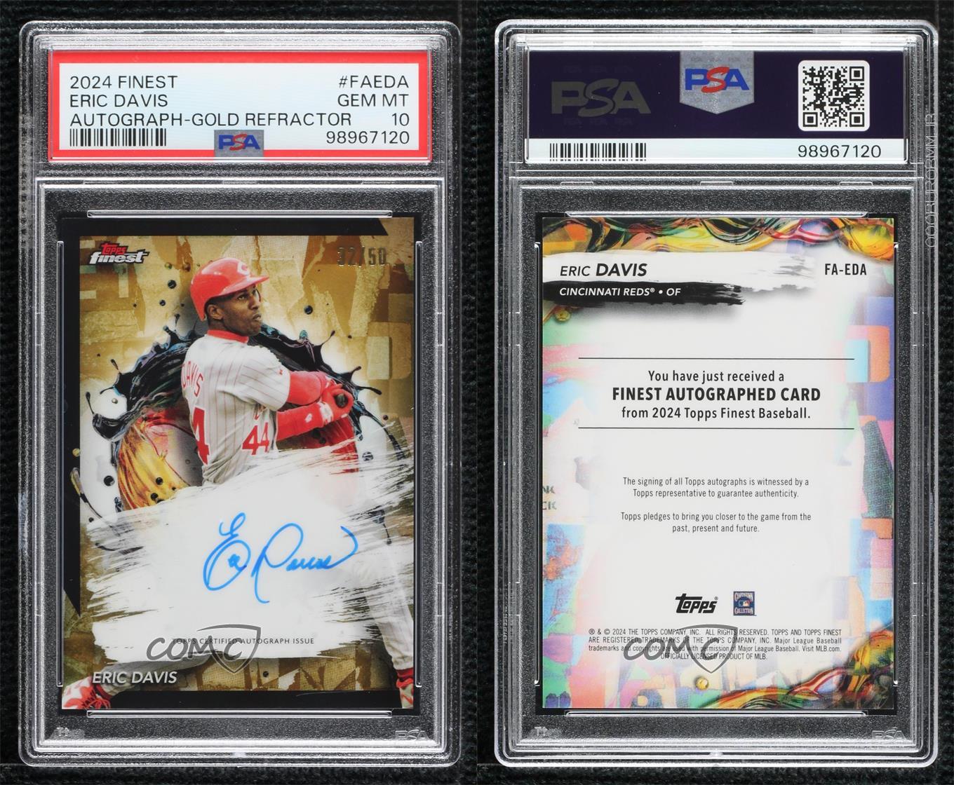 2024 Topps Finest Gold Refractor/50 Eric Davis #FA-EDA PSA 10 GEMA MT automático - Imagen 3 de 3