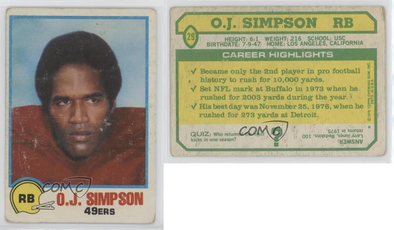 1978 Holsum Bread Food Issue Oj Simpson 29 Hof Ebay