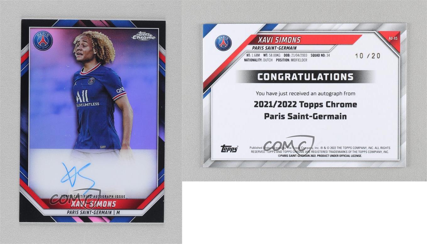 2021-22 Topps Chrome Paris Saint-Germain Black Refractor /20 Xavi Simons Auto - Picture 3 of 3