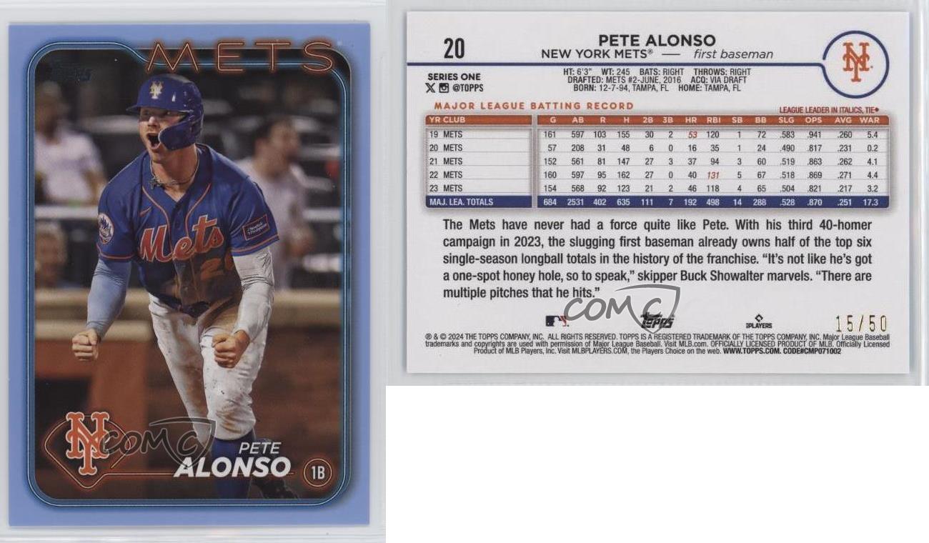 2024 Topps Serie 1 Día del Padre Polvo Azul/50 Pete Alonso #20 - Imagen 3 de 3