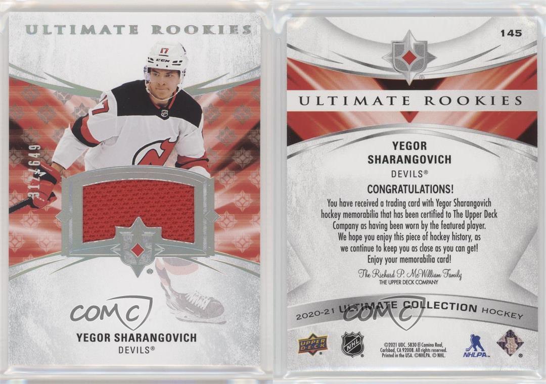 2020 Ultimate Collection Rookies Jersey Relics /649 Yegor Sharangovich Rookie RC