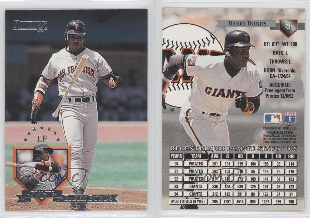 1995 Donruss 8 Barry Bonds San Francisco Giants Baseball