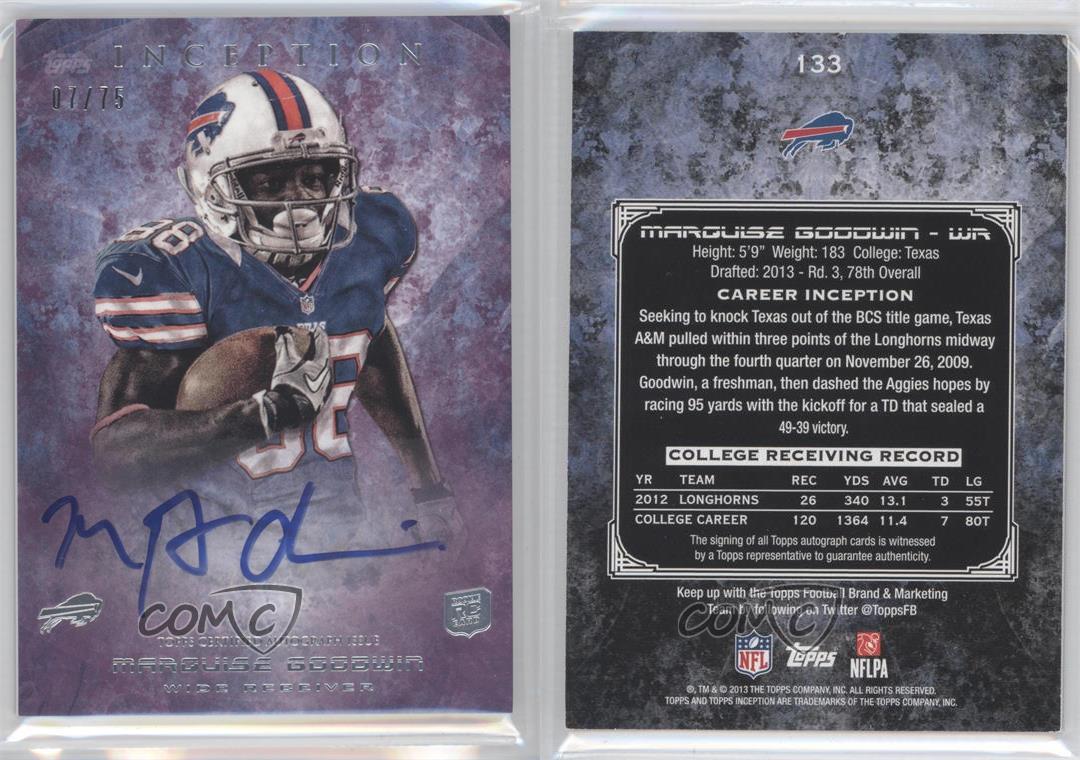 2013 Topps Inception Purple /75 Marquise Goodwin #133 Rookie Auto RC