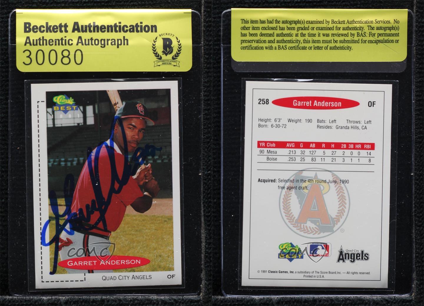 BAS 1991 Classic Best Minor League Garret Anderson #258 Authentic Auto