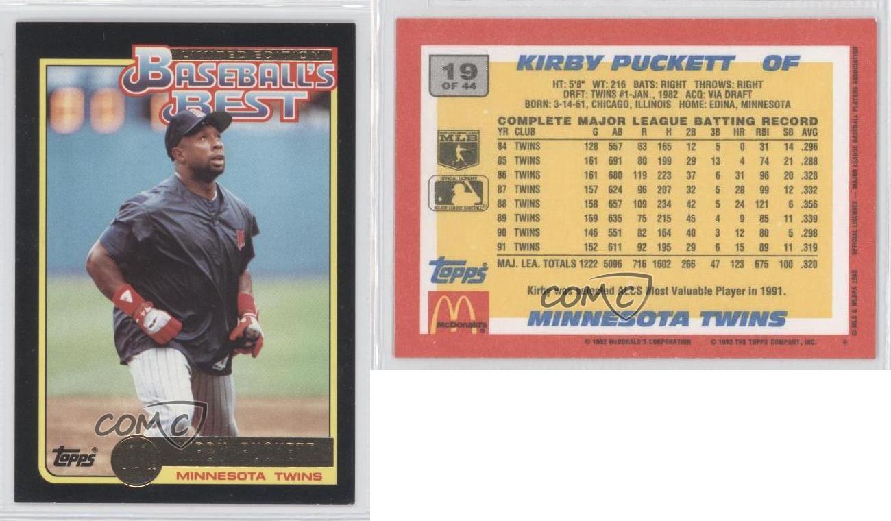 1992 Topps McDonald's Limited Edition Baseball's Best Kirby Puckett #19 HOF