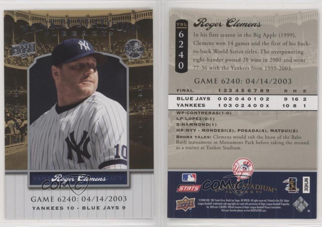2008 Upper Deck Yankee Stadium Legacy collections Roger Clemens #YSL6240