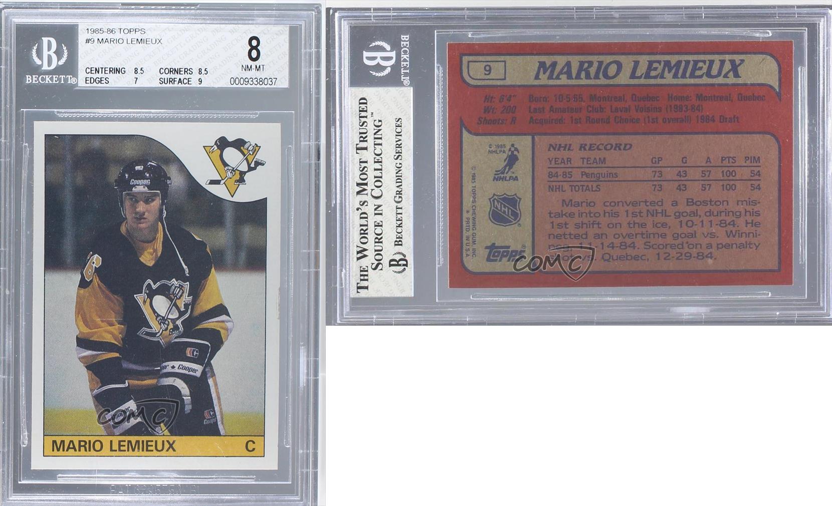 1985-86 Topps #9 Mario Lemieux BGS 8 Pittsburgh Penguins RC Rookie