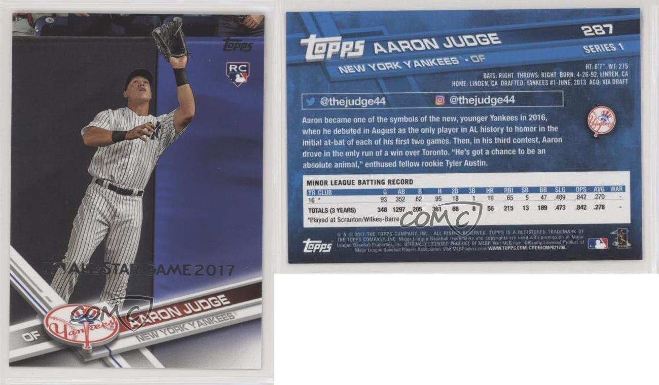 8 2017 Topps # 287 Aaron Judge ROOKIE VARIATION NY Yankees Slugger MVP ? 