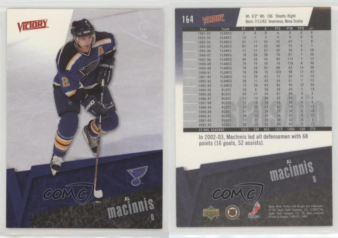 Al MacInnis autographed hockey card (St Louis Blues) 2003 Upper Deck  Victory #164