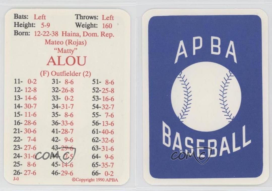 1990 APBA BASEBALL 1969 Season Matty Alou _MAAL 3.42 PicClick
