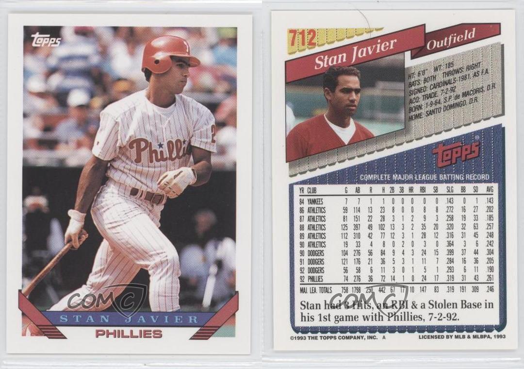 1993 Topps 712 Stan Javier Philadelphia Phillies Baseball Card eBay