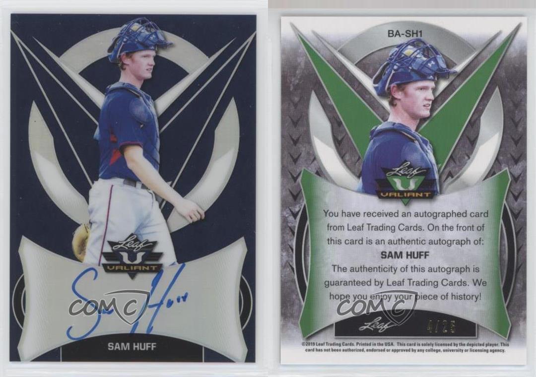 Feuille Valiant Blue Prismatic 2019 remise /25 Sam Huff #BA-SH1 Auto