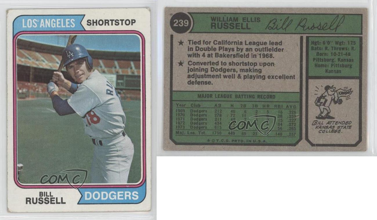 1974 Topps #239 Bill Russell VG Los Angeles Dodgers - Under the