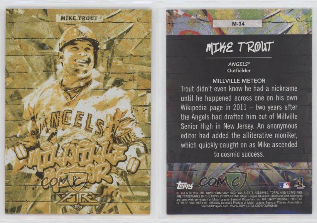 2017 Topps Fire #M-34 Mike Trout Monikers Gold Minted PSA 9