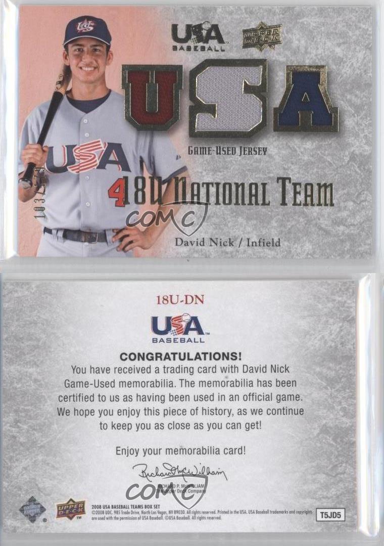 2008 USA Baseball Teams 18U National Team Game-Used Jersey /179 David Nick  | eBay