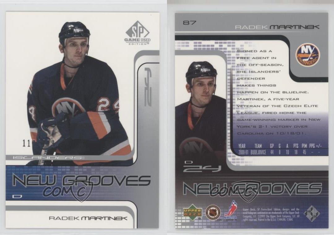 2001-02 SP Game Used Edition New Grooves /499 Radek Martinek #87 Rookie RC - Picture 3 of 3
