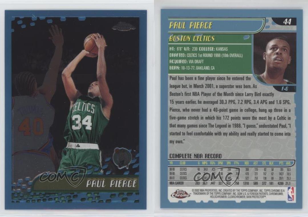 2001-02 Topps Chrome Paul Pierce #44 HOF - Picture 3 of 5