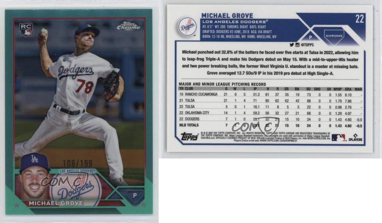 2023 Topps Chrome Aqua Refractor /199 Michael Grove #22 Rookie RC - Picture 4 of 4