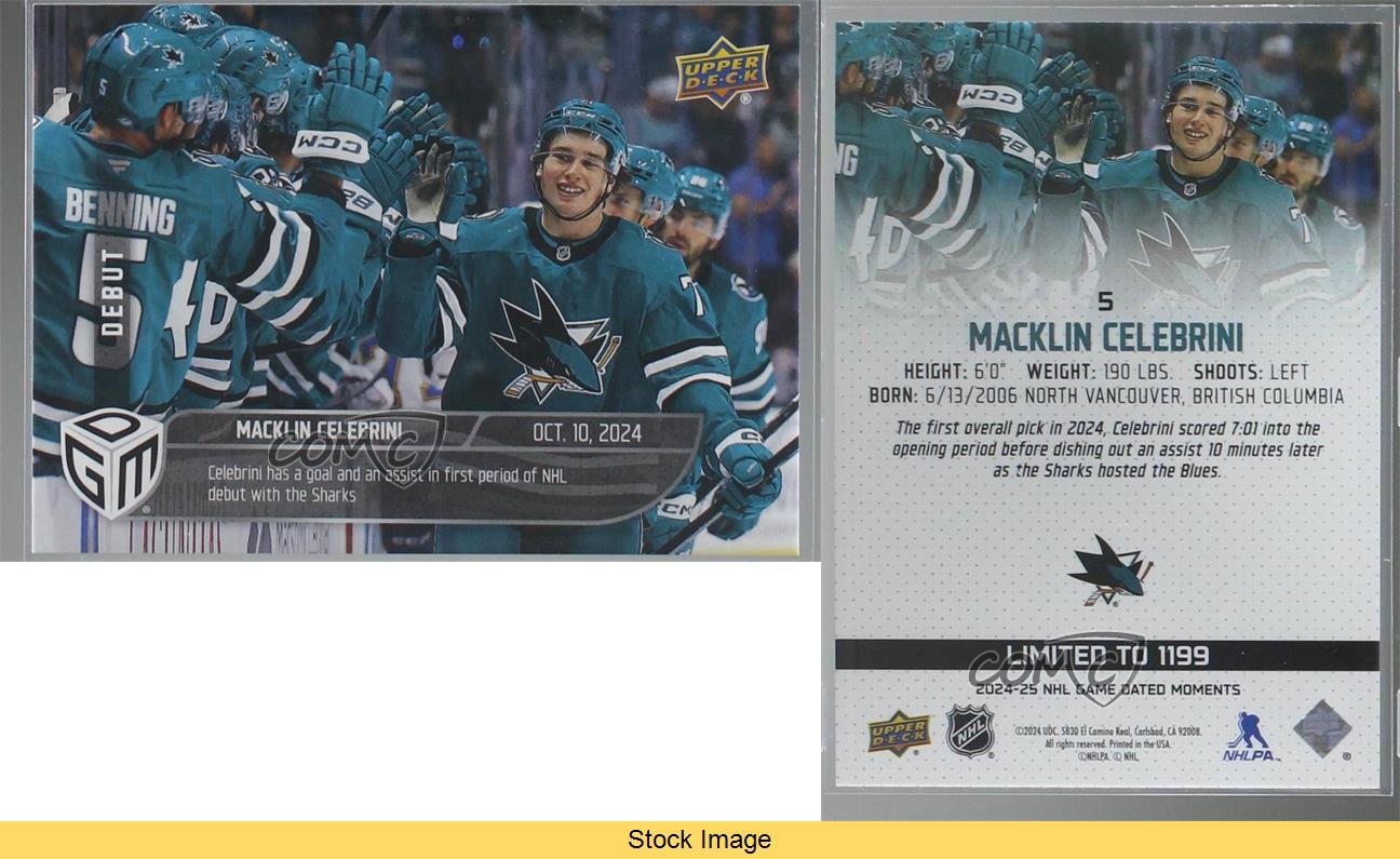2024-25 Upper Deck Game Dated Moments Debut /1199 Macklin Celebrini #5 Rookie RC - Picture 3 of 7