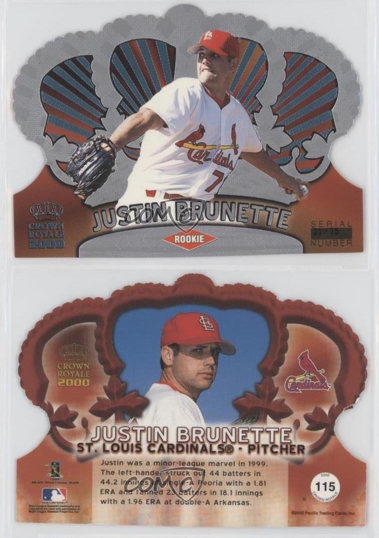 2000 Pacific Crown Royale Platinum Blue /75 Justin Brunette #115 Rookie RC - Picture 3 of 3