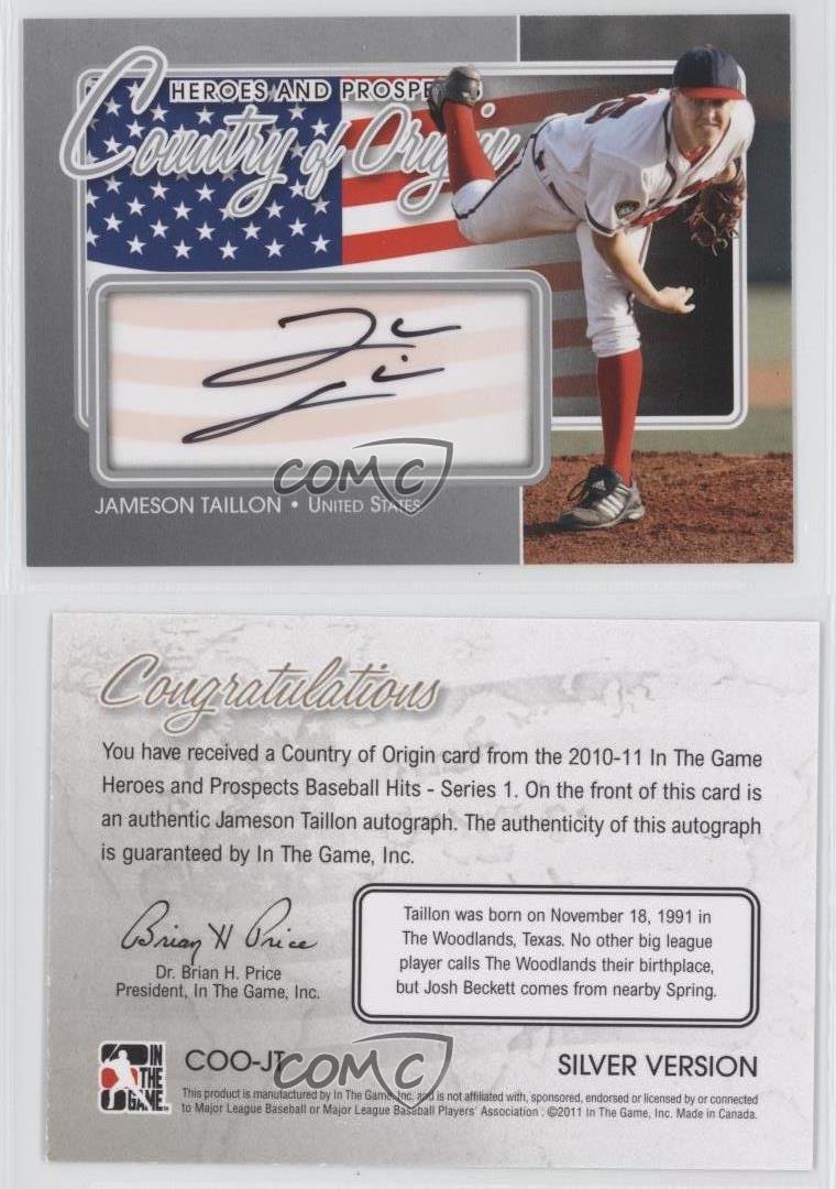 2011 ITG Heroes and Prospects Country of Origin Silver /40 Jameson Taillon  Auto