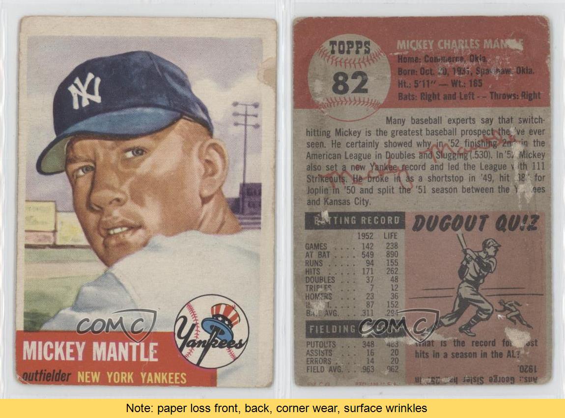 1953 Topps 82 Mickey Mantle New York Yankees Baseball Card eBay