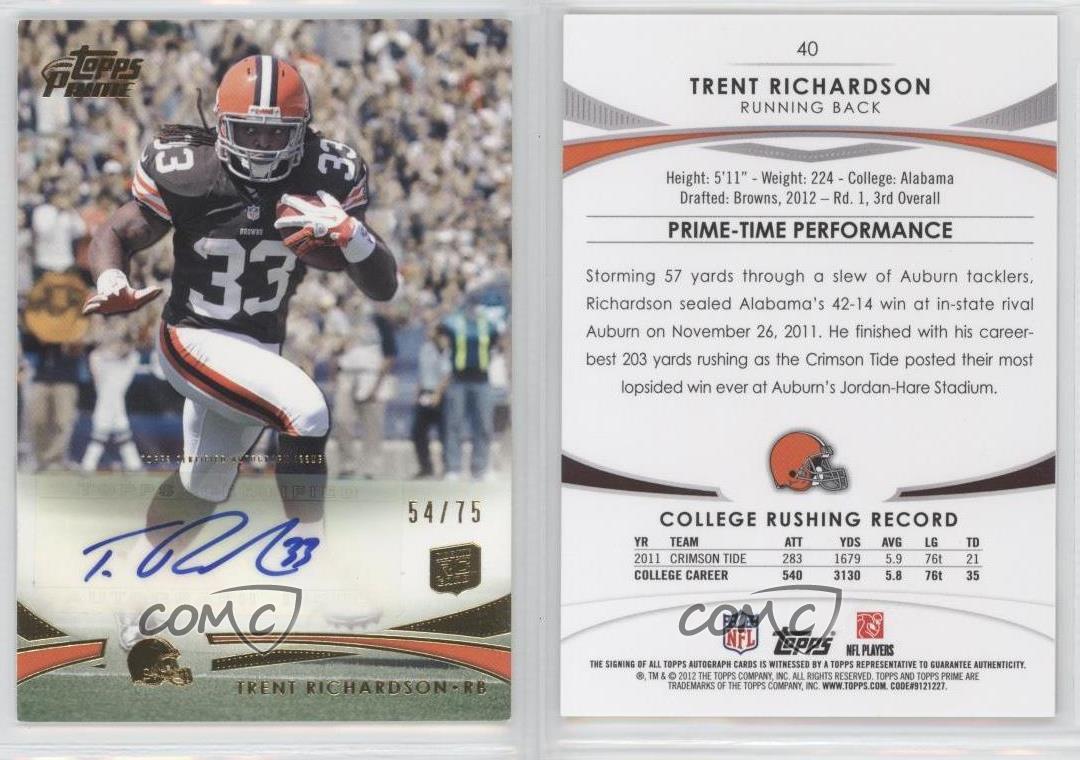 Trent Richardson 2012 Topps Prime Rookie #40 - Cleveland Browns at 's  Sports Collectibles Store