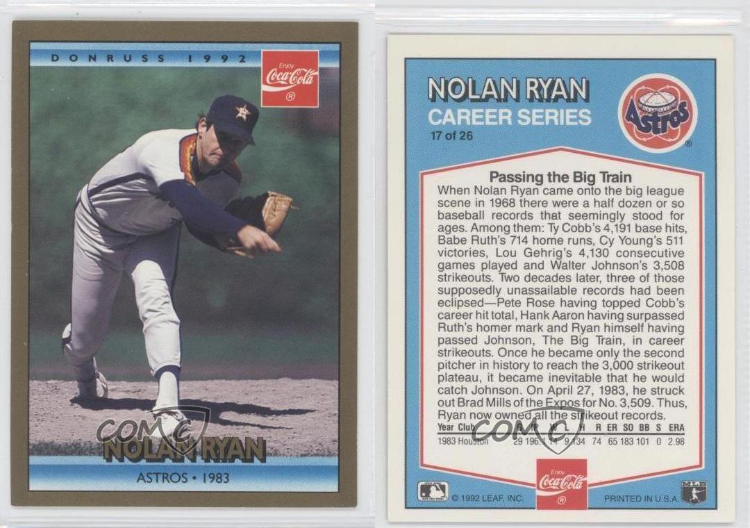 1992 Donruss Career Series 17 Nolan Ryan Houston Astros Baseball Card