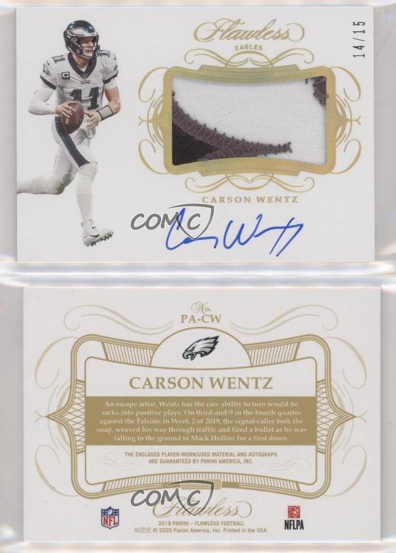 2019 Panini Flawless Patch Auto /15 Carson Wentz #PA-CW Patch Auto