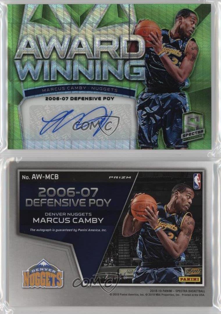Panini Spectra 2018 ganador del premio verde neón Prizm/49 Marcus Camby #AW-MCB automático - Imagen 3 de 3