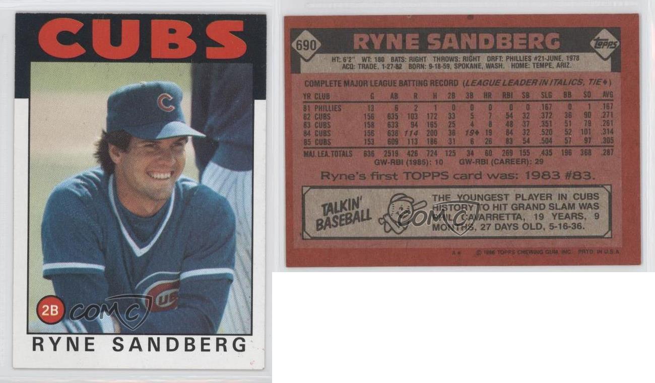 1986 Topps 690 Ryne Sandberg Chicago Cubs Baseball Card eBay