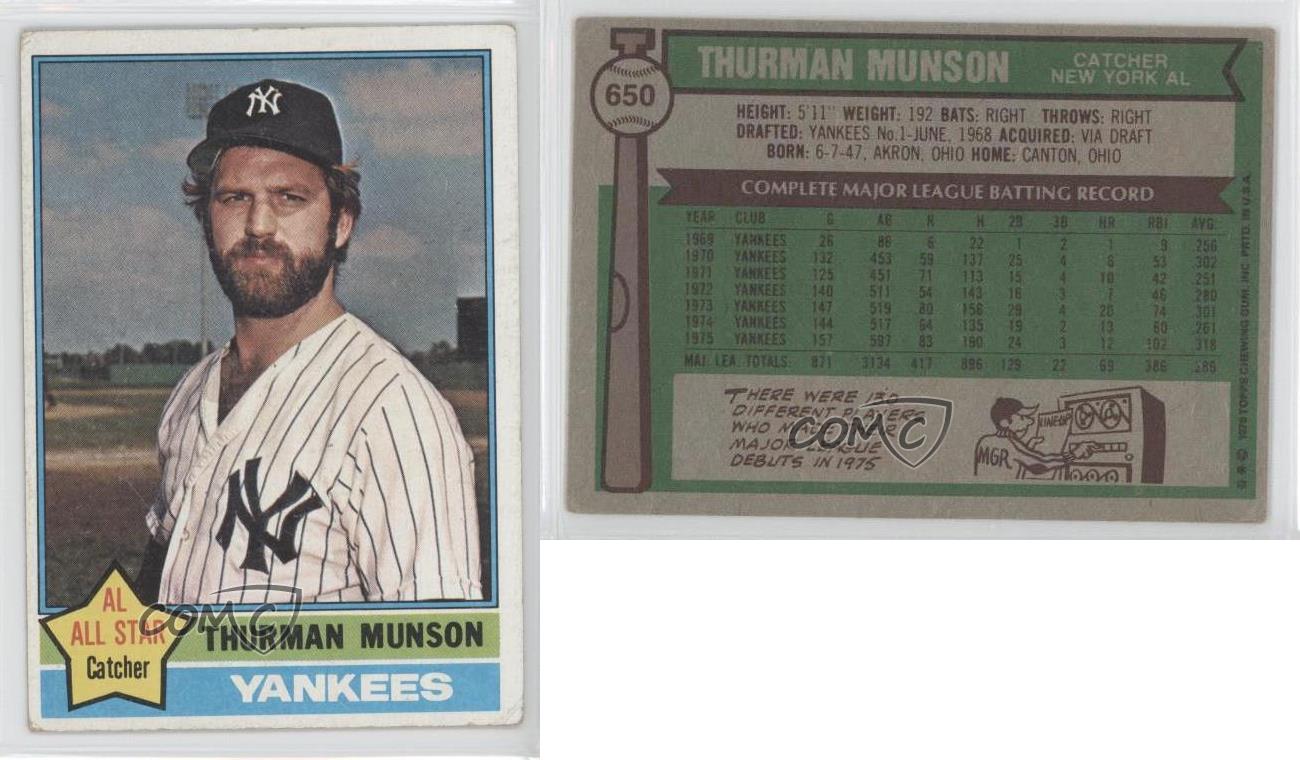 1976 Topps 650 Thurman Munson New York Yankees Baseball Card eBay