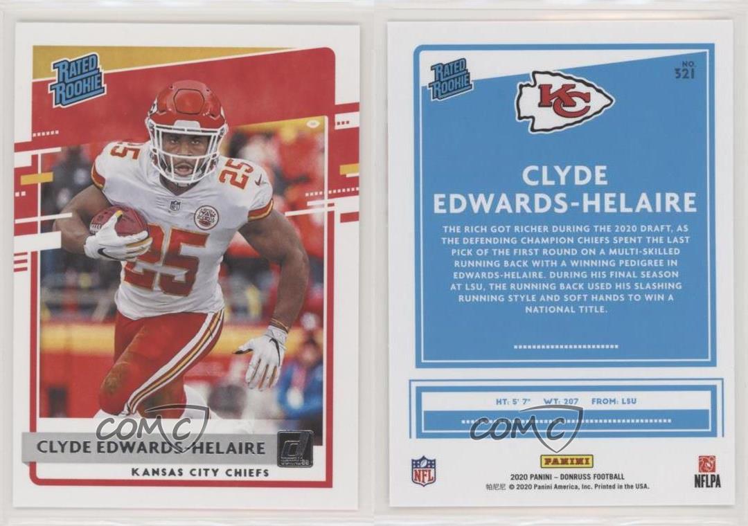 Clyde Edwards-Helaire Kansas City Chiefs 2020 Panini Donruss Rated Rookie... 