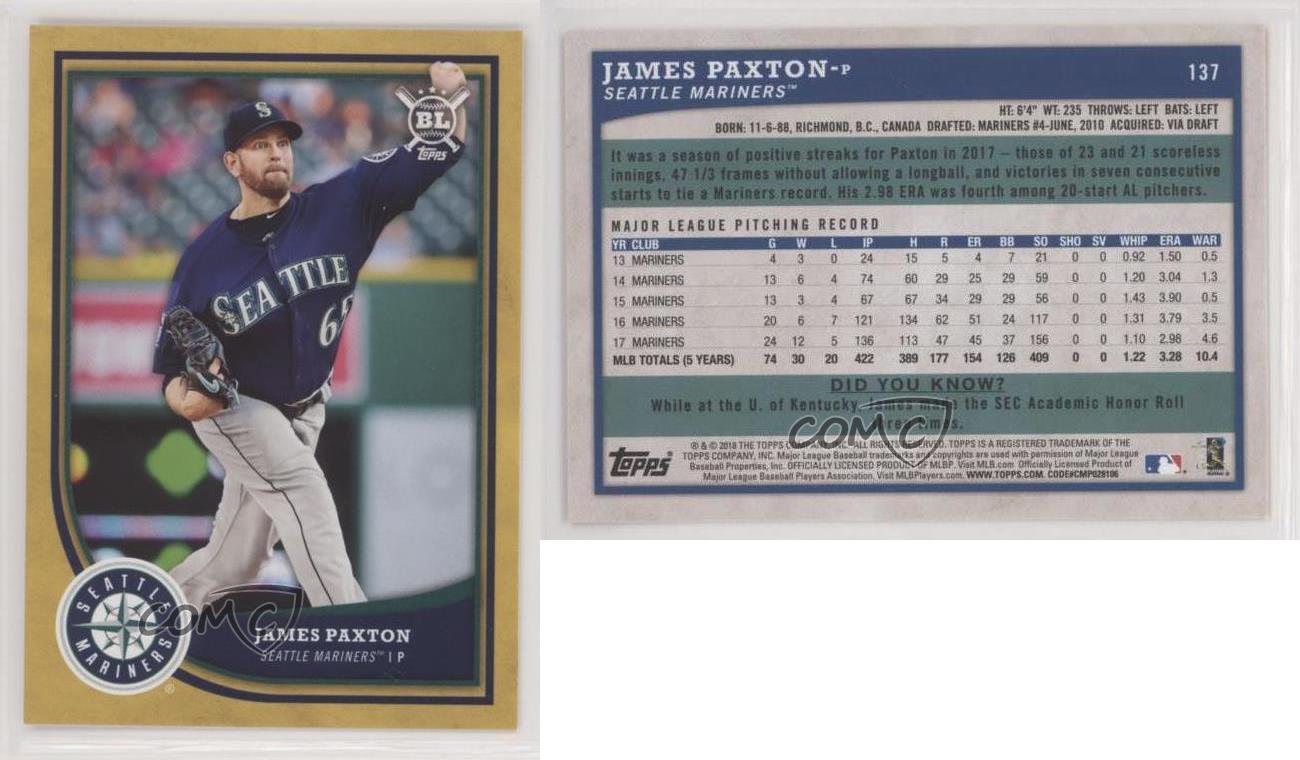 Topps Big League Gold 2018 James Paxton #137 - Foto 3 di 4