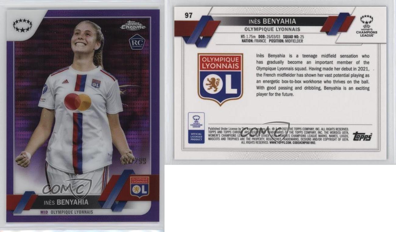 2022 Chrome UEFA Women's Champions League /299 Ines Benyahia Inès #97 Rookie RC - Picture 3 of 4