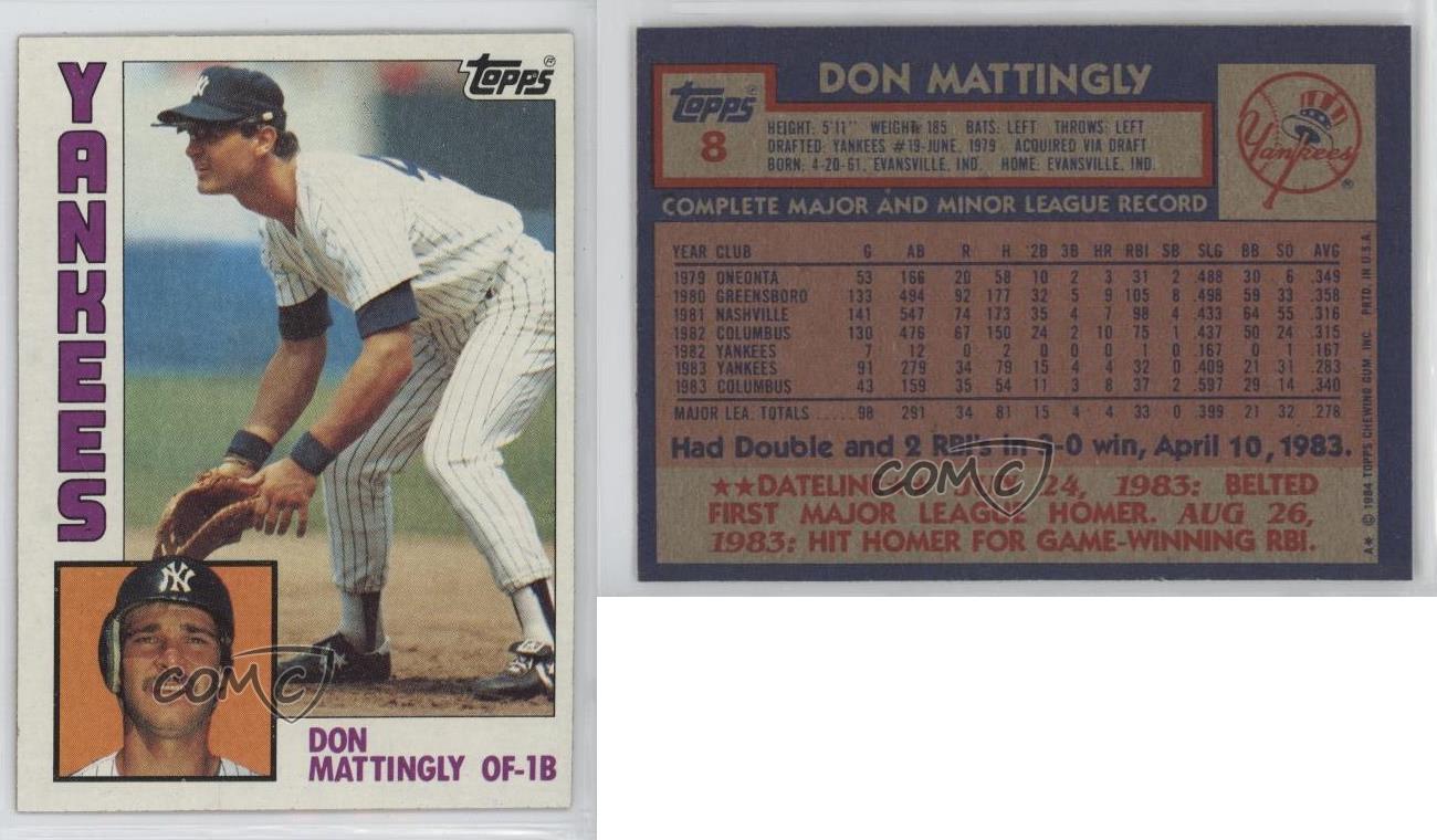 1984 Topps Don Mattingly #8 Rookie RC - Picture 3 of 7