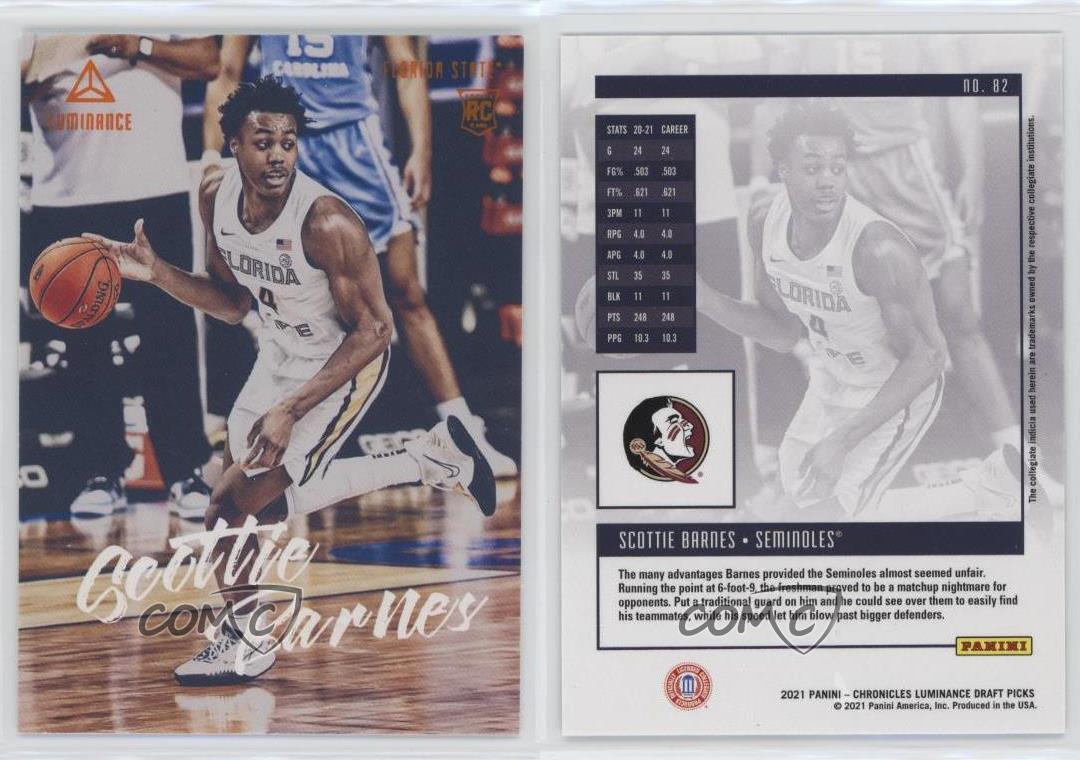 2021-22 Panini Chronicles Draft Picks #82 Scottie Barnes/Luminance - Rookie  Year at 's Sports Collectibles Store
