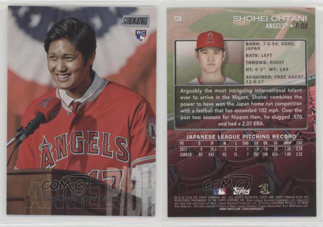2018 Topps Stadium Club Shohei Ohtani #138 Rookie RC - Imagen 4 de 4
